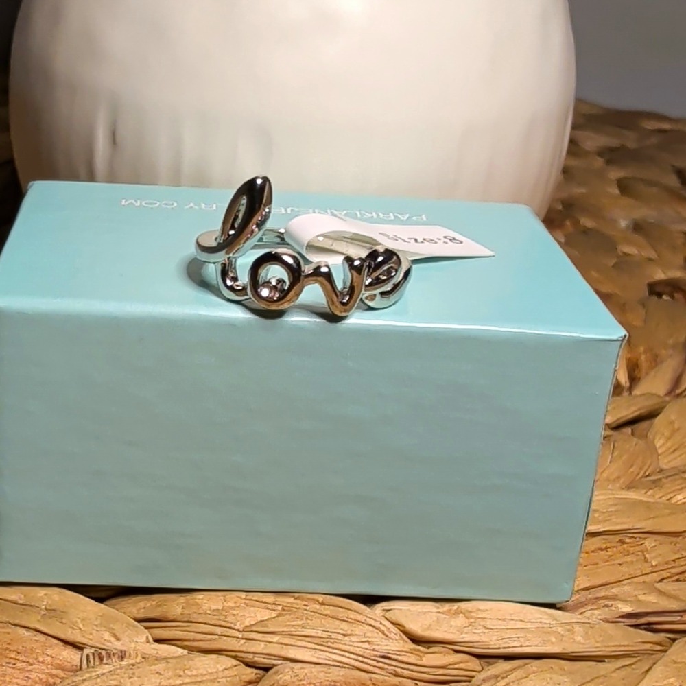 Park Lane Love Script Band Ring Size 8 Silver Tone Clear Round Crystal